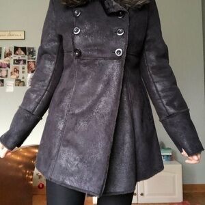 INC International Concept Blue Metallic Accents Winter Coat/Fur Faux